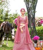 Ethnic Wedding Wear Net Fabric Pink Colour Lehenga Set