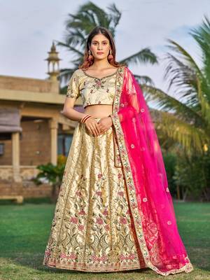 Heavy Embroidered Ethnic Cream Colour Lehenga Set For Bridesmaid Looks 1