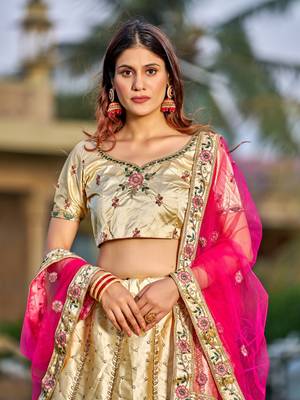 Heavy Embroidered Ethnic Cream Colour Lehenga Set For Bridesmaid Looks 2
