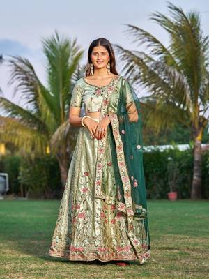 Heavy Embroidered Ethnic Light Green Colour Lehenga Set For Bridesmaid Looks 1