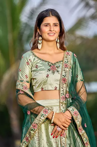 Heavy Embroidered Ethnic Light Green Colour Lehenga Set For Bridesmaid Looks