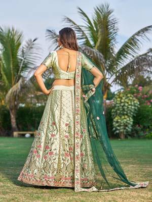 Heavy Embroidered Ethnic Light Green Colour Lehenga Set For Bridesmaid Looks 3