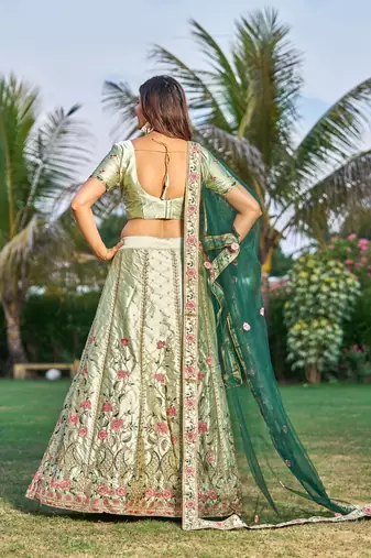 Heavy Embroidered Ethnic Light Green Colour Lehenga Set For Bridesmaid Looks