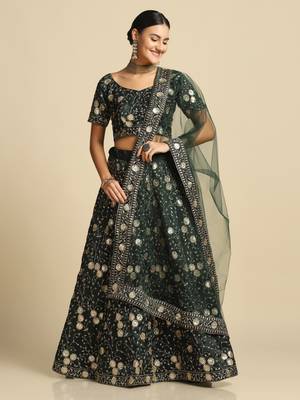 Heavy Embroidered Ethnic Dark Green Colour Lehenga Set For Bridesmaid Looks 1