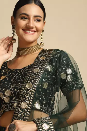Heavy Embroidered Ethnic Dark Green Colour Lehenga Set For Bridesmaid Looks