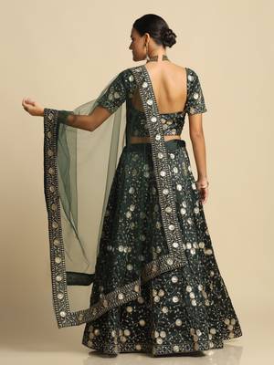 Heavy Embroidered Ethnic Dark Green Colour Lehenga Set For Bridesmaid Looks 3