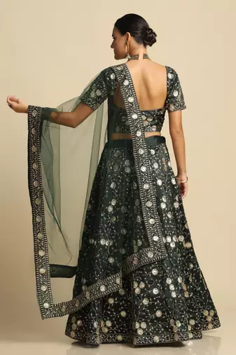 Heavy Embroidered Ethnic Dark Green Colour Lehenga Set For Bridesmaid Looks