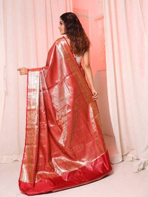 Maroon brocade silk saree with all over zari work 3