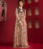 Offwhite printed long pleated dress with jacket