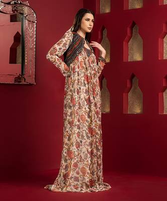 Offwhite printed long pleated dress with jacket 2
