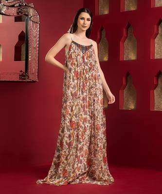 Offwhite printed long pleated dress with jacket 5