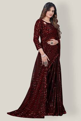 Women'S Embelished Supernet Fabric Saree 3