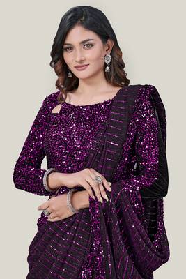 Women'S Embelished Supernet Fabric Saree 3