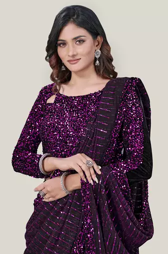 Women'S Embelished Supernet Fabric Saree