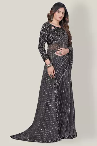 Women'S Embelished Supernet Fabric Saree