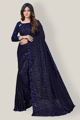 Women'S Embelished Supernet Fabric Saree 1