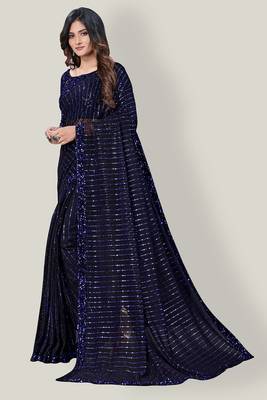 Women'S Embelished Supernet Fabric Saree 2