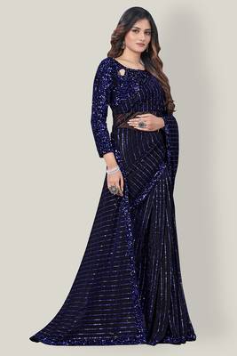 Women'S Embelished Supernet Fabric Saree 3
