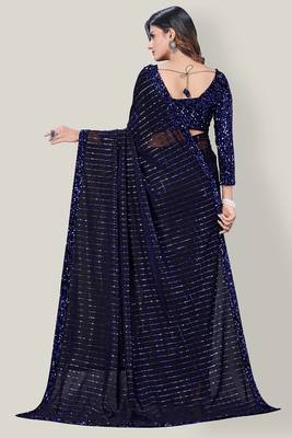 Women'S Embelished Supernet Fabric Saree 4