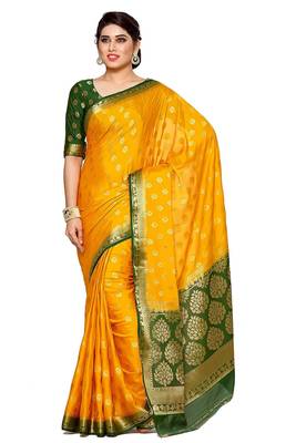 Mimosa Gold Crepe Faux Kanjivaram Style Saree With Blouse 1
