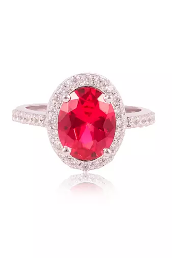 Red ida oval halo ring