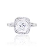 White cushion halo solitaire ring