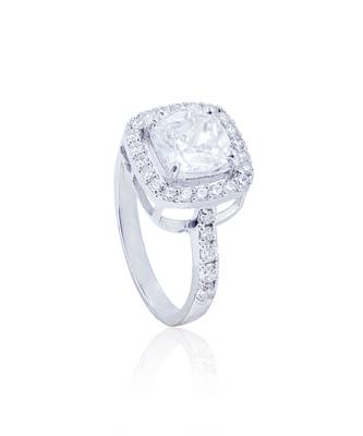 White cushion halo solitaire ring 2