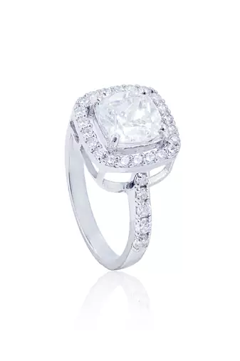 White cushion halo solitaire ring