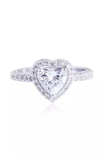White heart halo solitaire ring