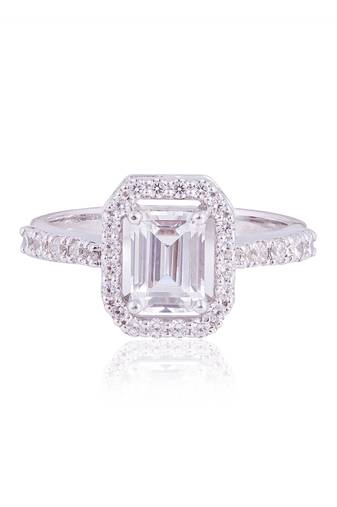 White emerald halo solitaire ring