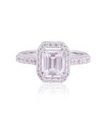 White emerald halo solitaire ring