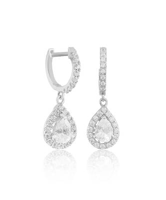 White dahlia pear drop earrings 1