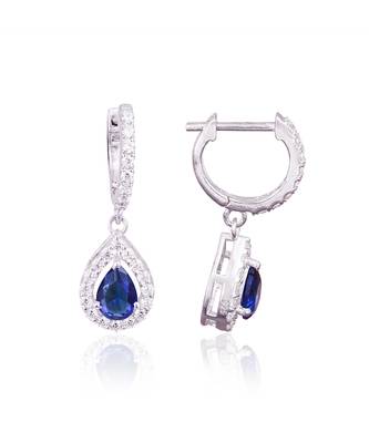 Blue dahlia pear drop earrings 2