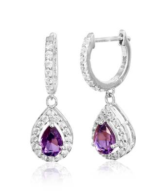 Purple dahlia pear drop earrings 1