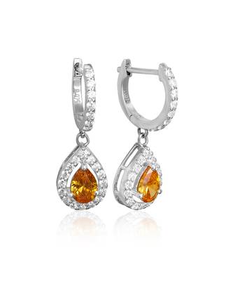 Yellow dahlia pear drop earrings 1