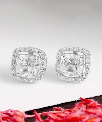 White detachable cushion halo solitaire studs 1
