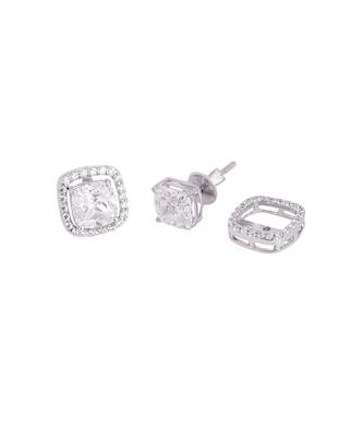White detachable cushion halo solitaire studs 2