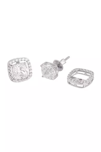 White detachable cushion halo solitaire studs