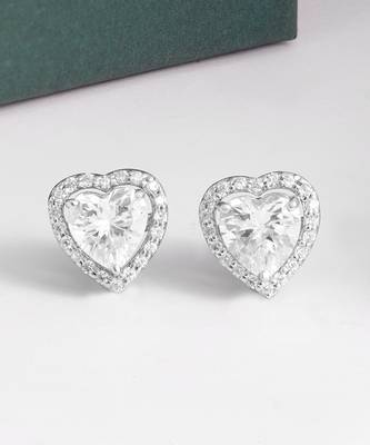 White detachable heart halo solitaire studs 1