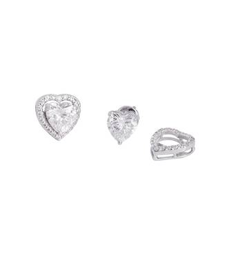 White detachable heart halo solitaire studs 2