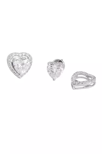 White detachable heart halo solitaire studs