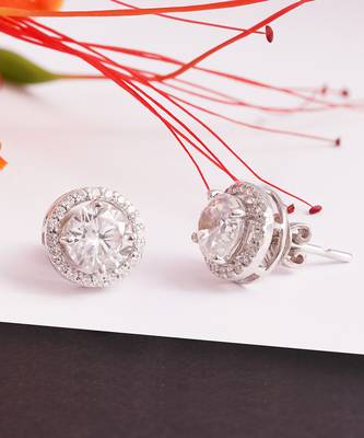 White detachable round halo solitaire studs 1