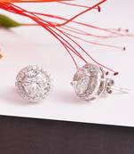 White detachable round halo solitaire studs