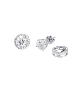 White detachable round halo solitaire studs 2