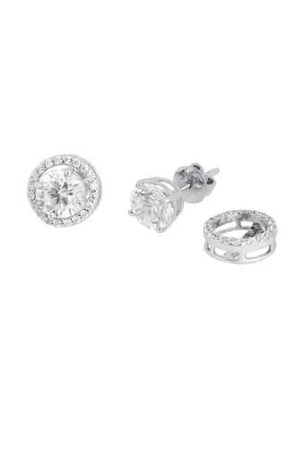 White detachable round halo solitaire studs