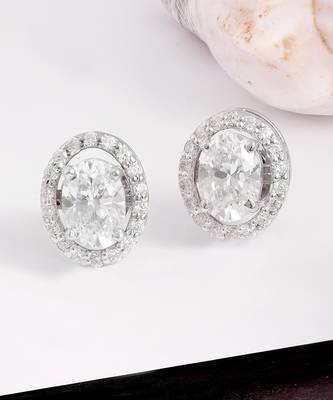 White detachable oval halo solitaire studs 1