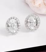 White detachable oval halo solitaire studs