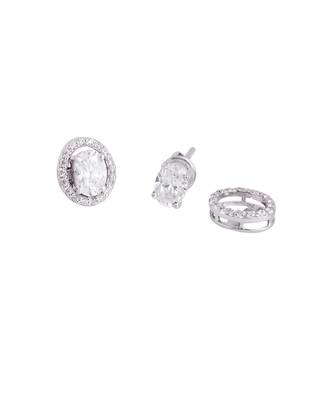 White detachable oval halo solitaire studs 2