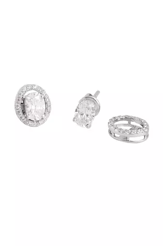 White detachable oval halo solitaire studs