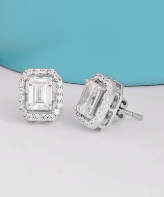 White detachable emerald halo solitaire stud 1